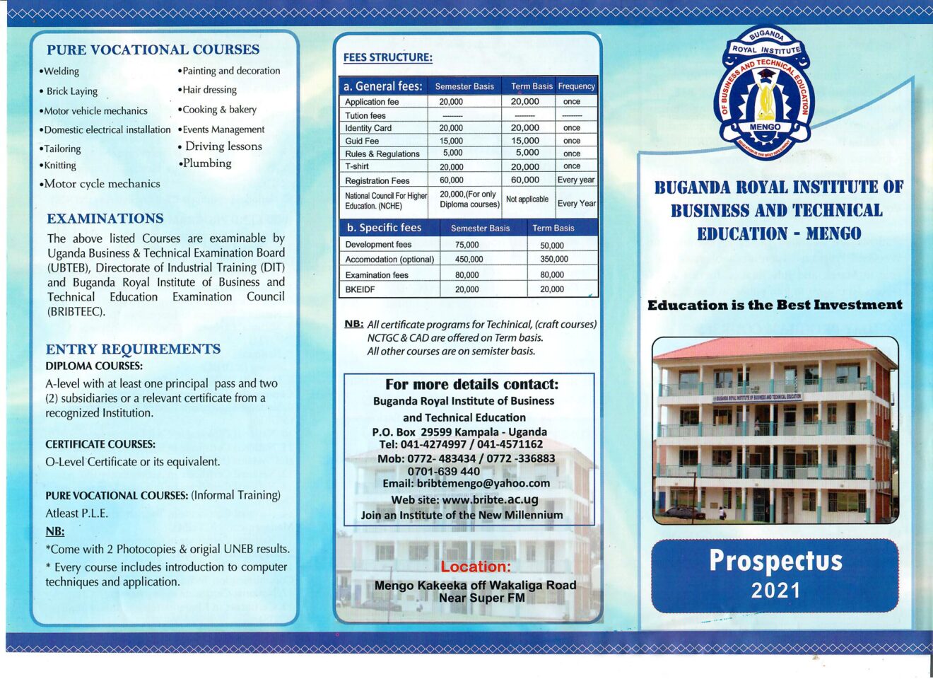 Berufskurse Mengo 2021 - Business and Technical Education in Mengo 2021